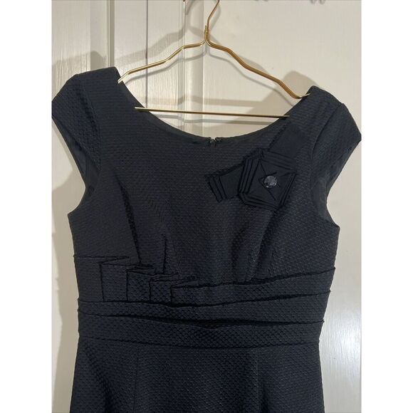 Kay Unger Black Dress 8 Silk Cocktail Party Short Sleeve Textured - Picture 3 of 9